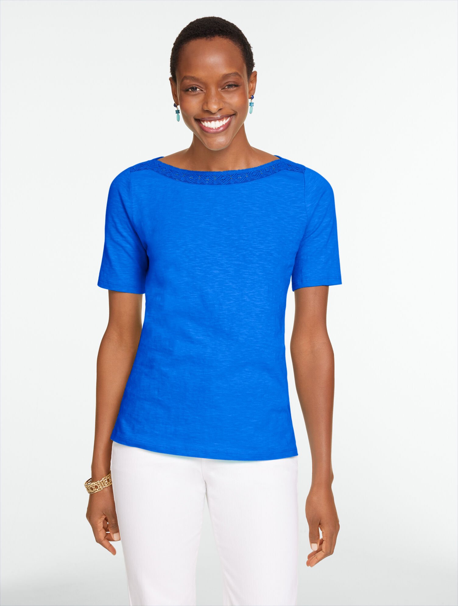 Crochet Trim Bateau Neck Tee