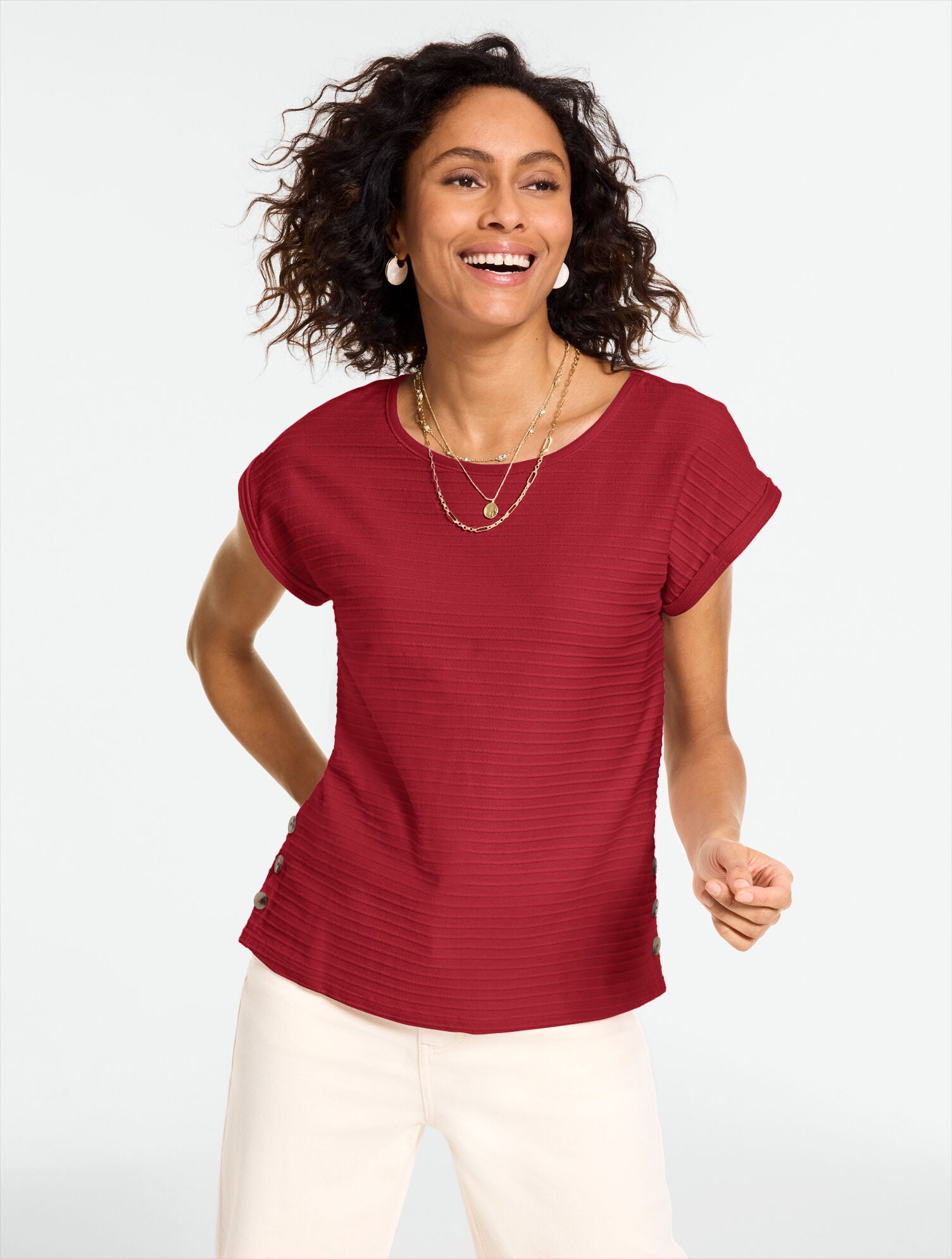 Jacquard Side Button Tee