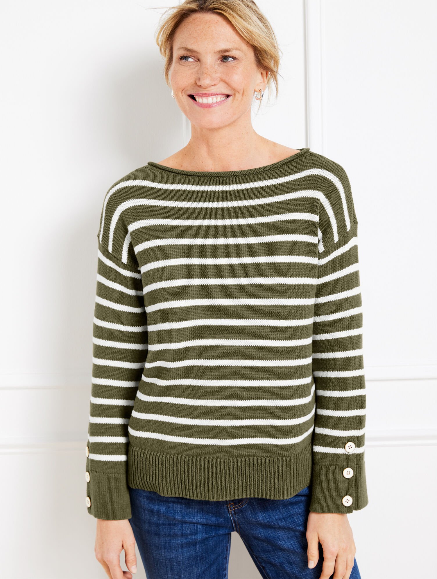 Boat Neck Talbots Open Stitch Sweater Open Cable Knit Bateau-Neck