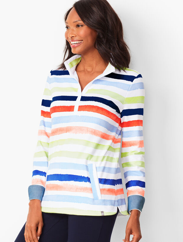 Half-Zip Painterly-Stripe Pullover