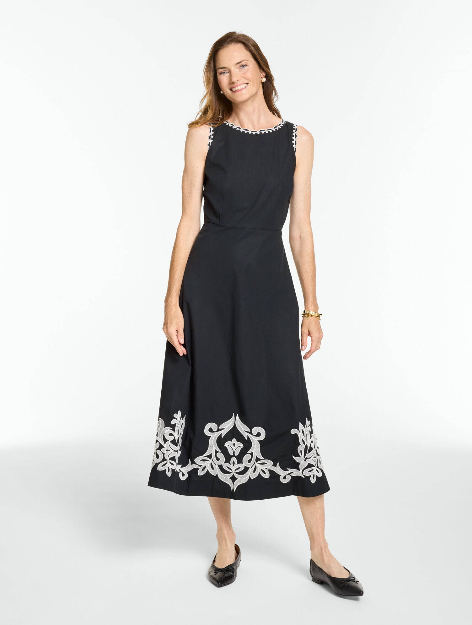 Poplin Embroidered Fit &amp; Flare Dress