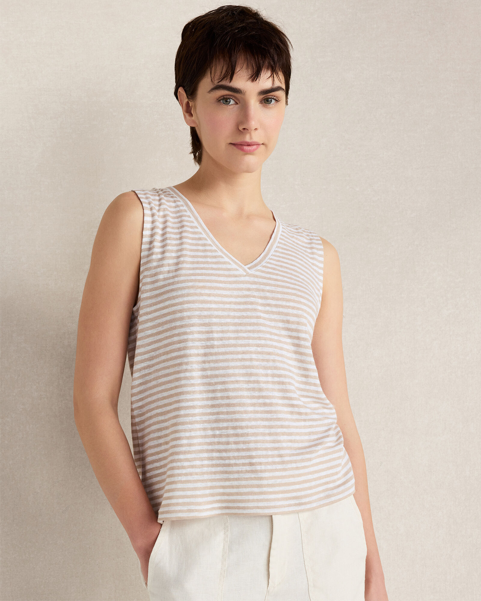 Linen Stripe V-Neck Top