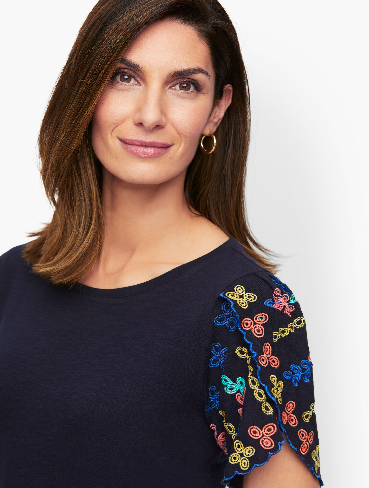 Embroidered Sleeve Crewneck Tee