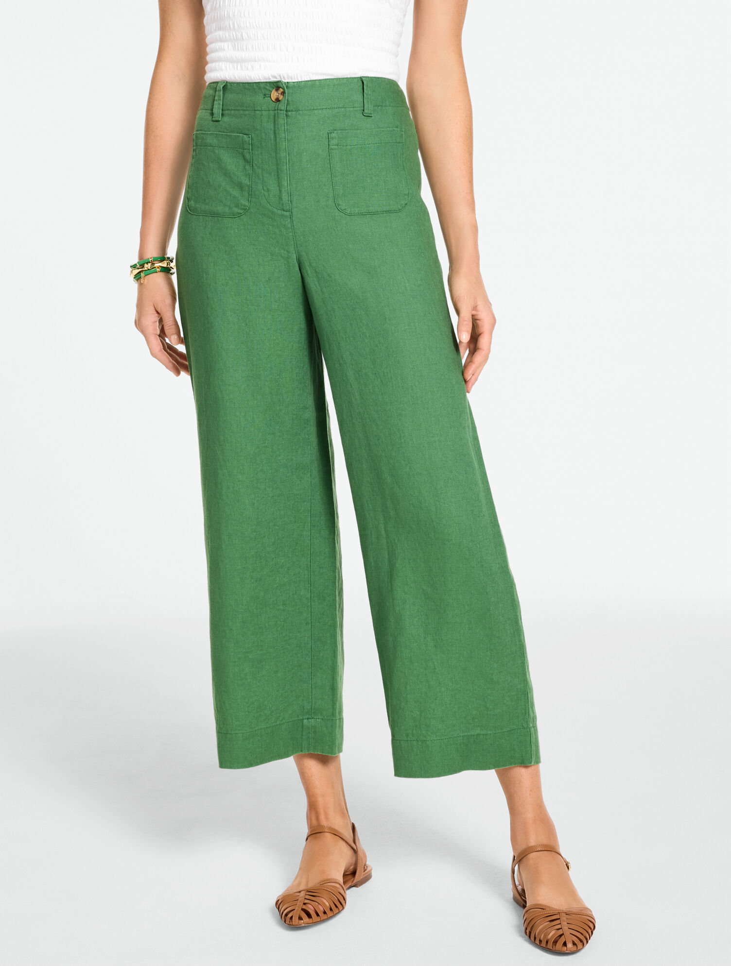Washed Linen Wide Crop Patch Pocket Pants