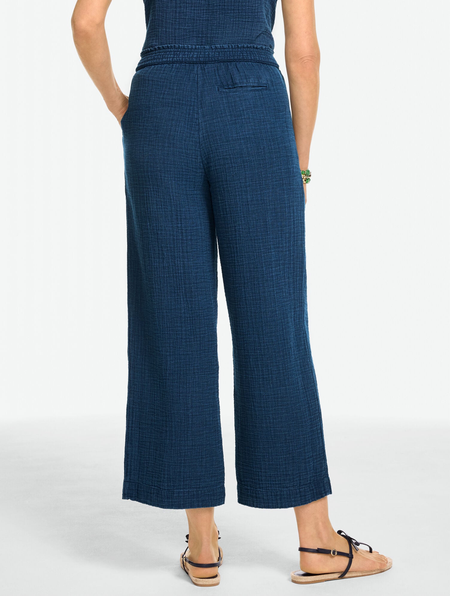 Cotton Gauze Straight Crop Pull-On Pants - Indigo