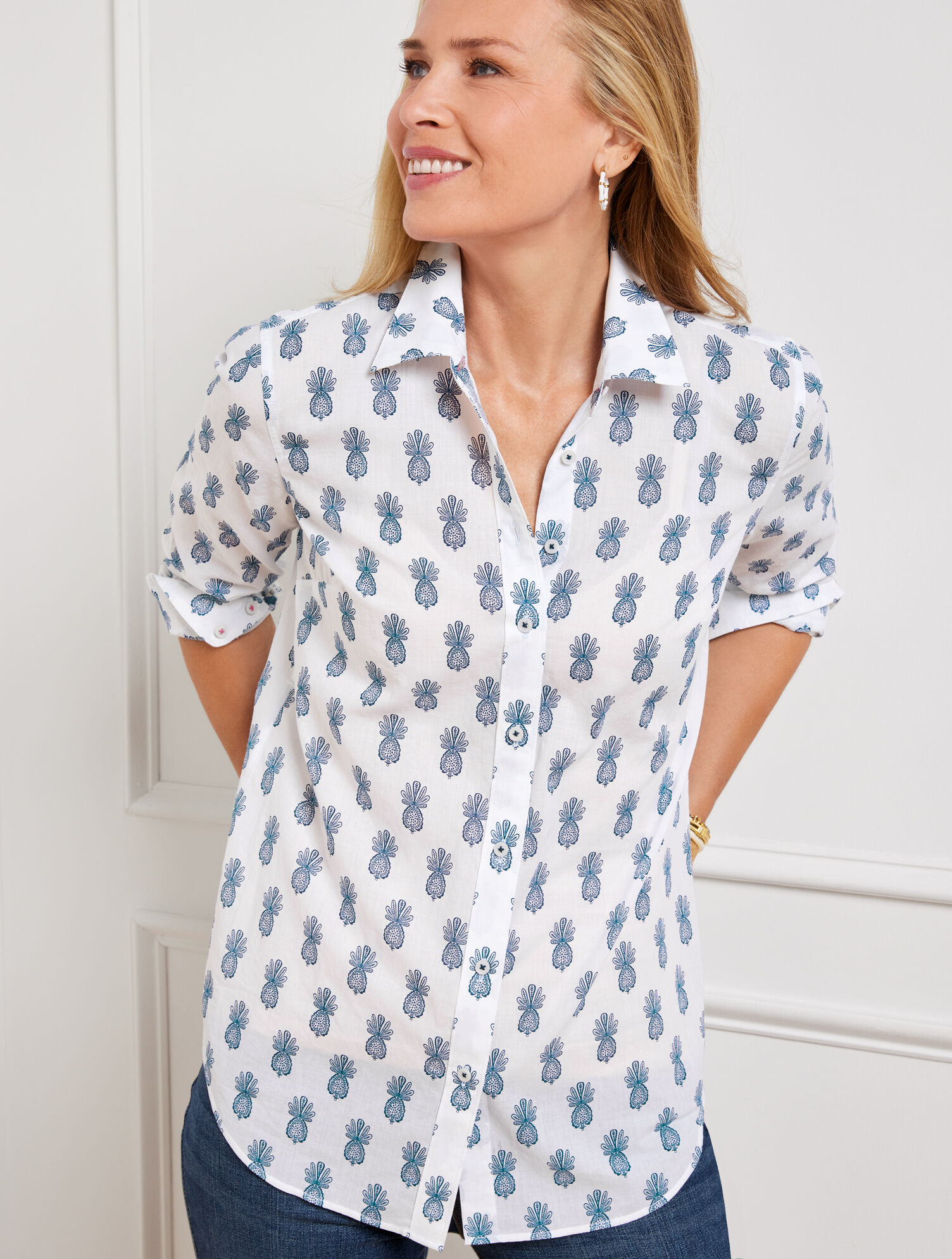 トップス NC Cotton Button Front Shirt - Pineapple Medallion | Talbots