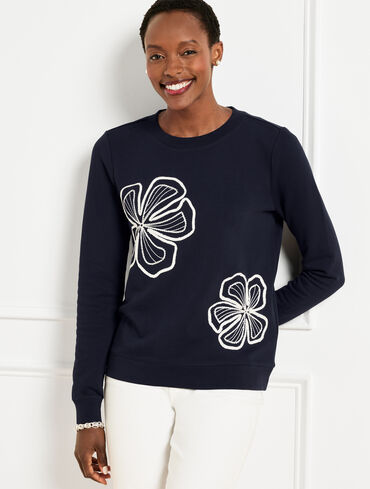 Embellished Flowers Crewneck Sweatshirt