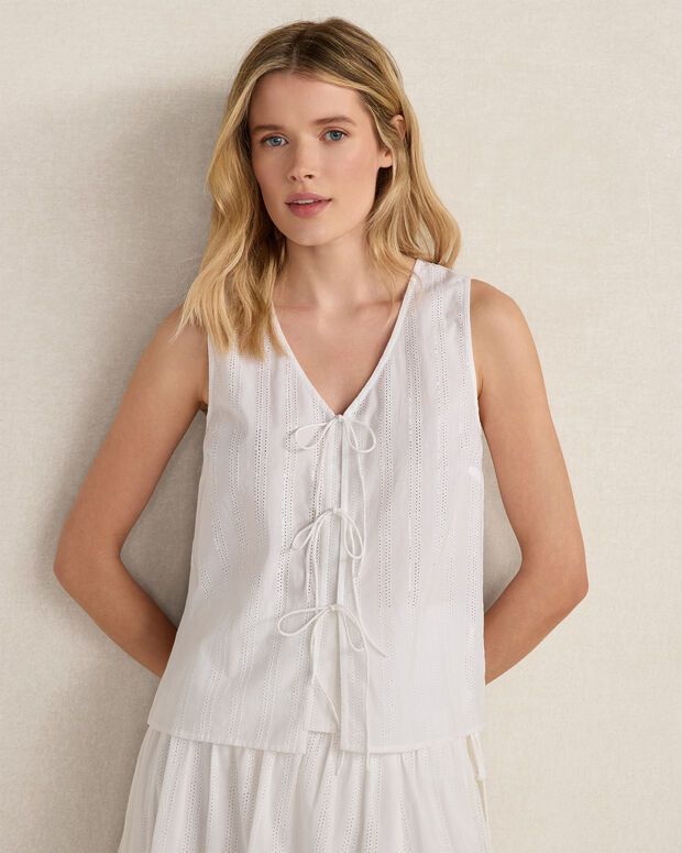 Organic Cotton Eyelet Tie-Front Tank