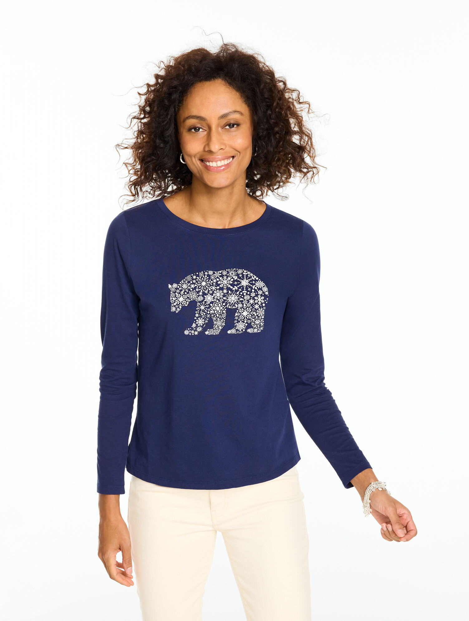 Long Sleeve Crewneck Tee - Snowflake Polar Bear