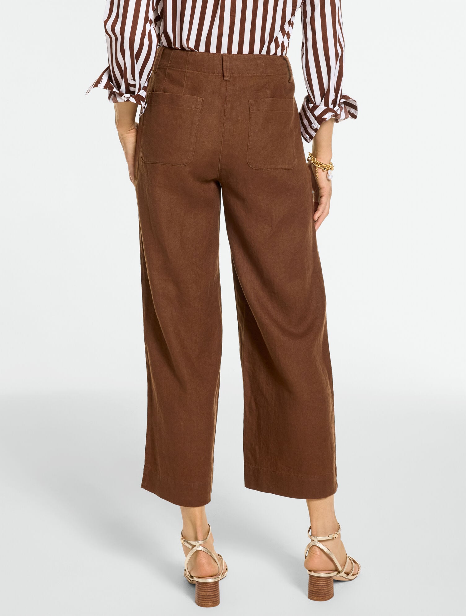 Washed Linen Wide Crop Patch Pocket Pants