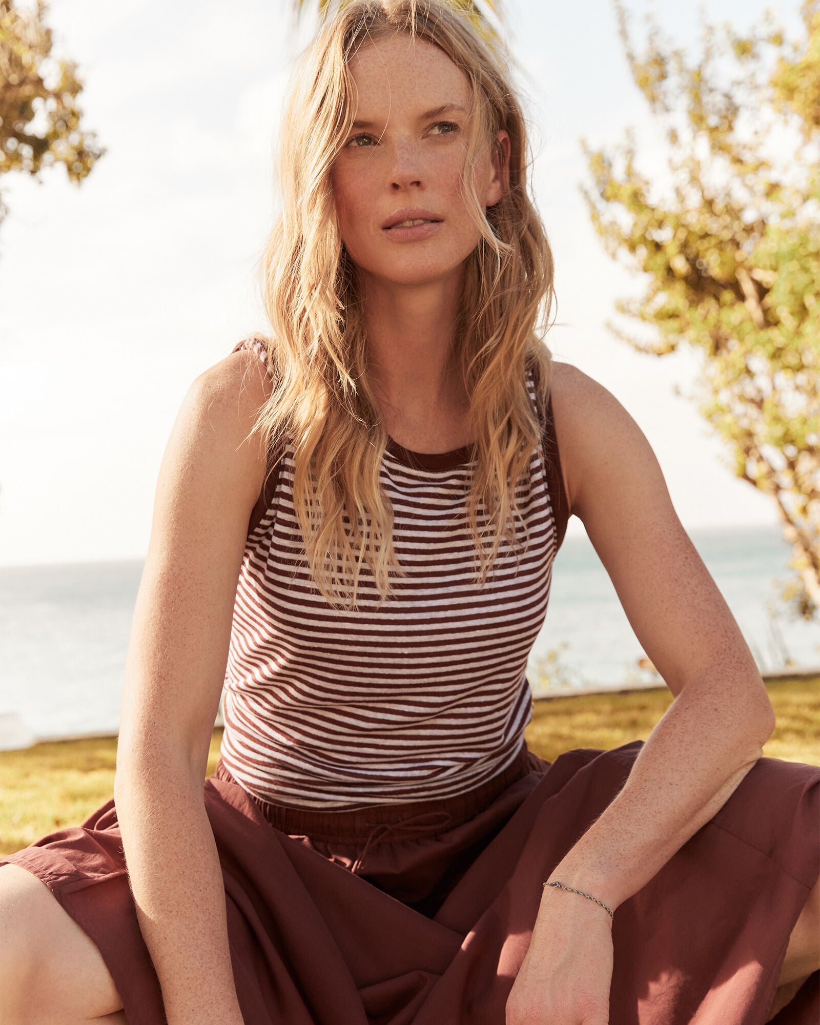Linen Strap Tank in Salt