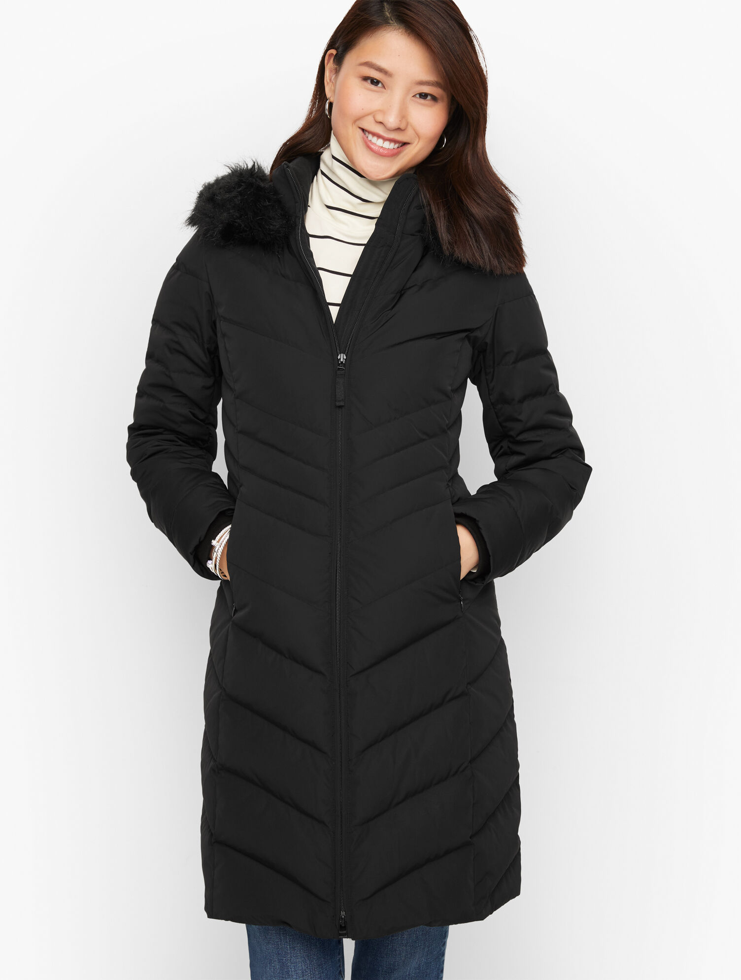 Faux Fur Hooded Long Down Puffer Coat