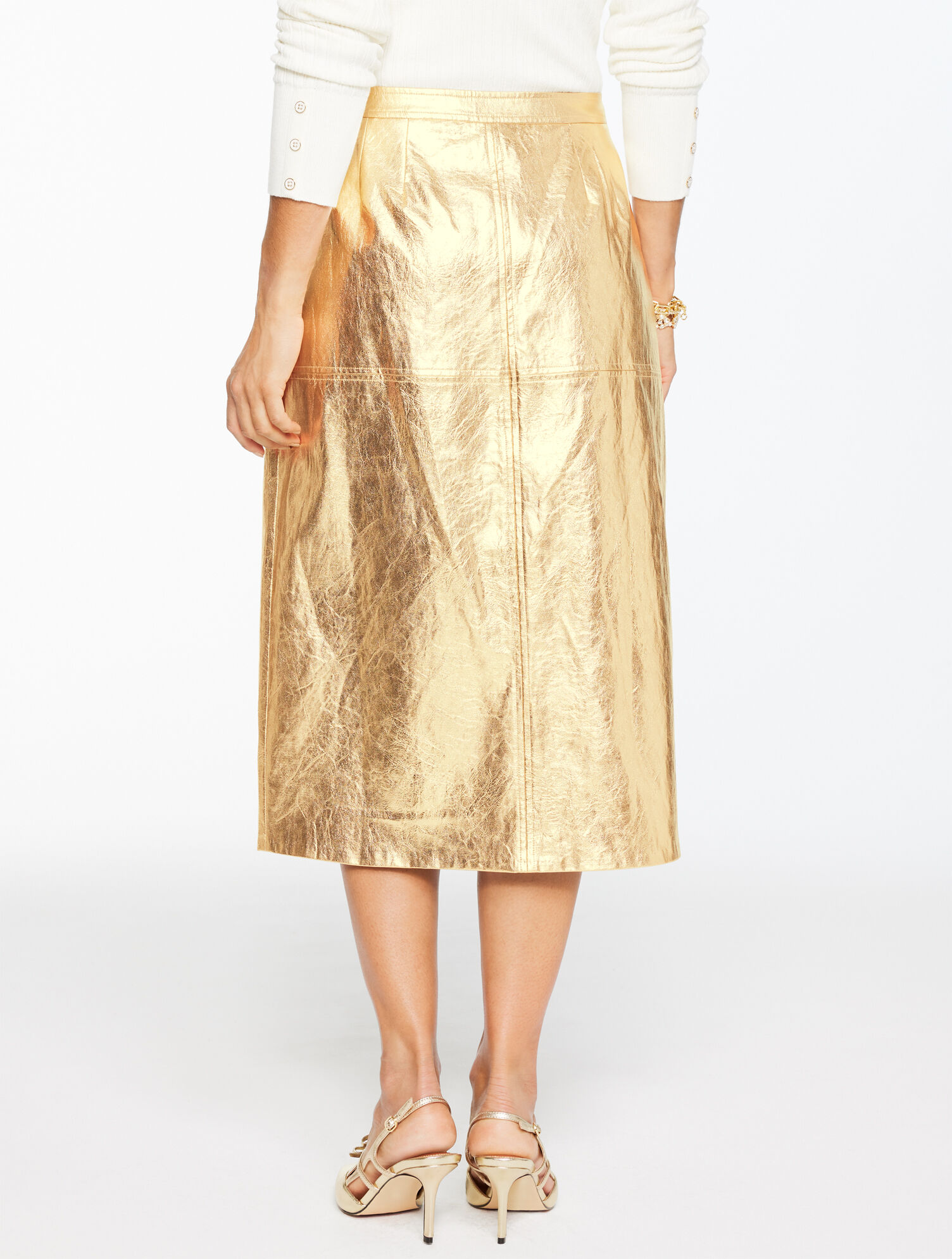 Crinkle Metallic Faux Leather Midi Skirt
