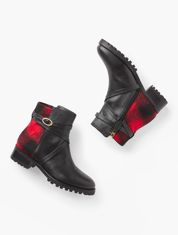 Tish Belted Leather Ankle Boots - Tartan Plaid
