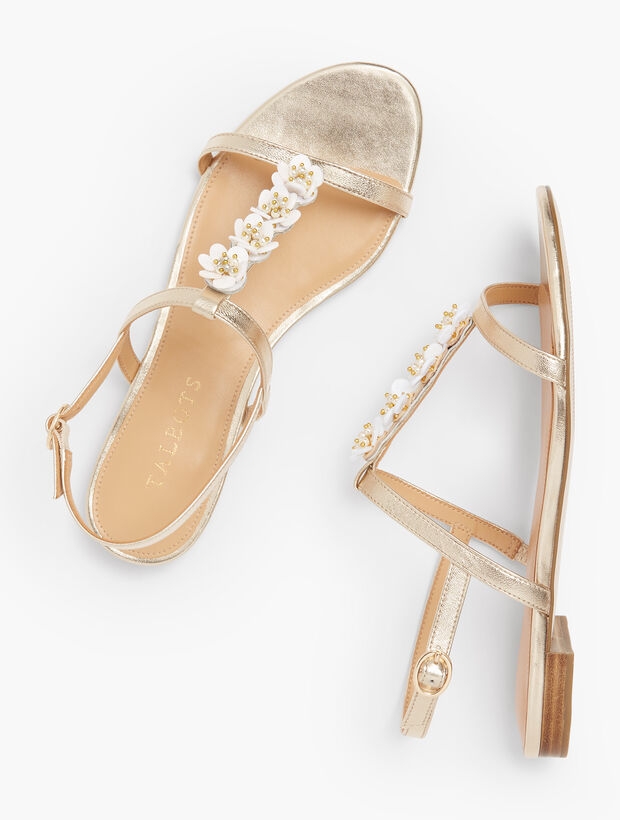 Keri Flower Embellished Sandals - Metallic