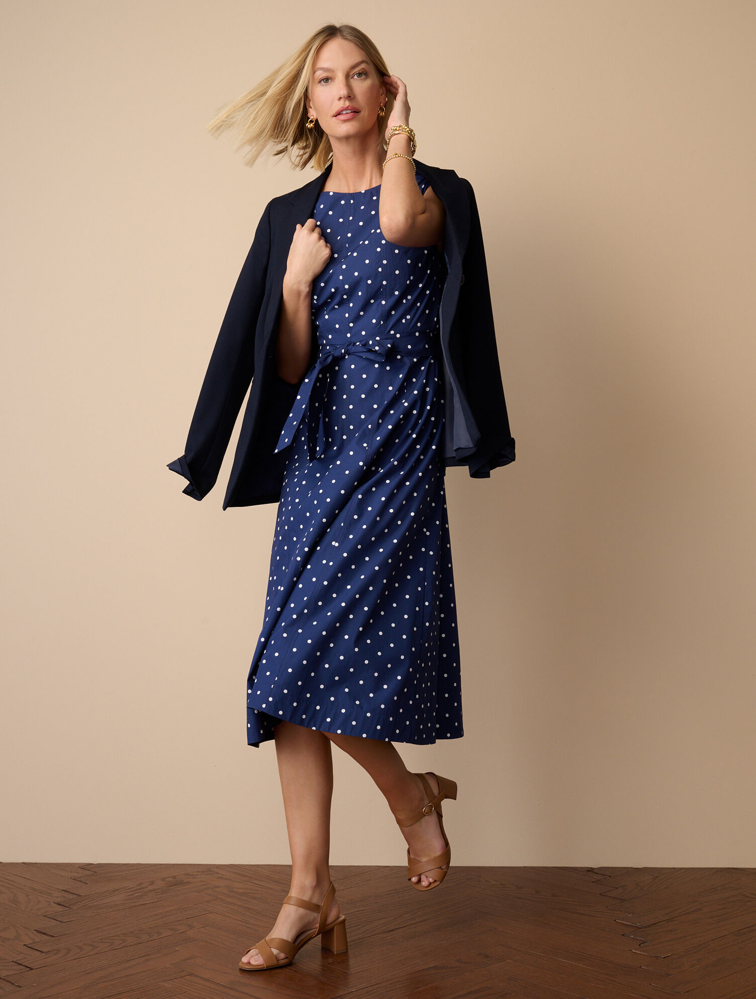 Cap Sleeve Poplin Fit &amp; Flare Dress - Garden Dot