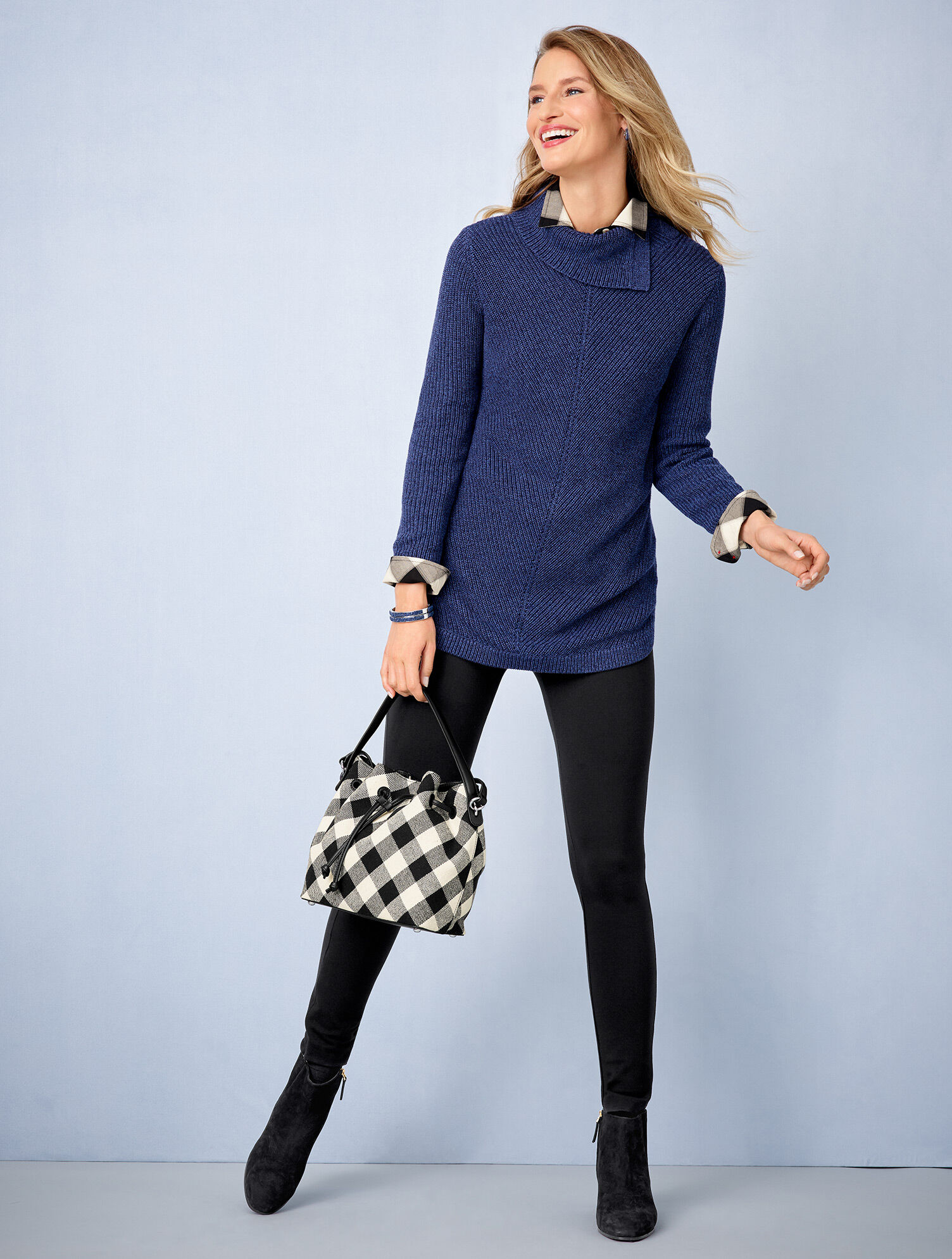 Buffalo Plaid Drawstring Bucket Bag