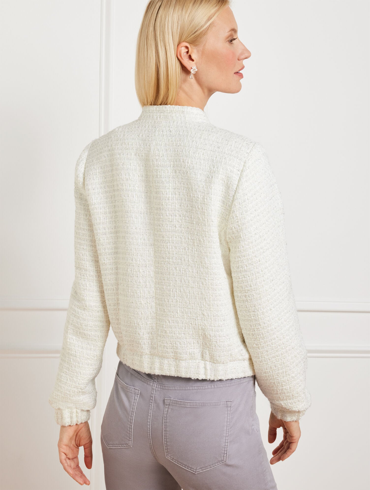 Sparkle Tweed Bomber Jacket | Talbots