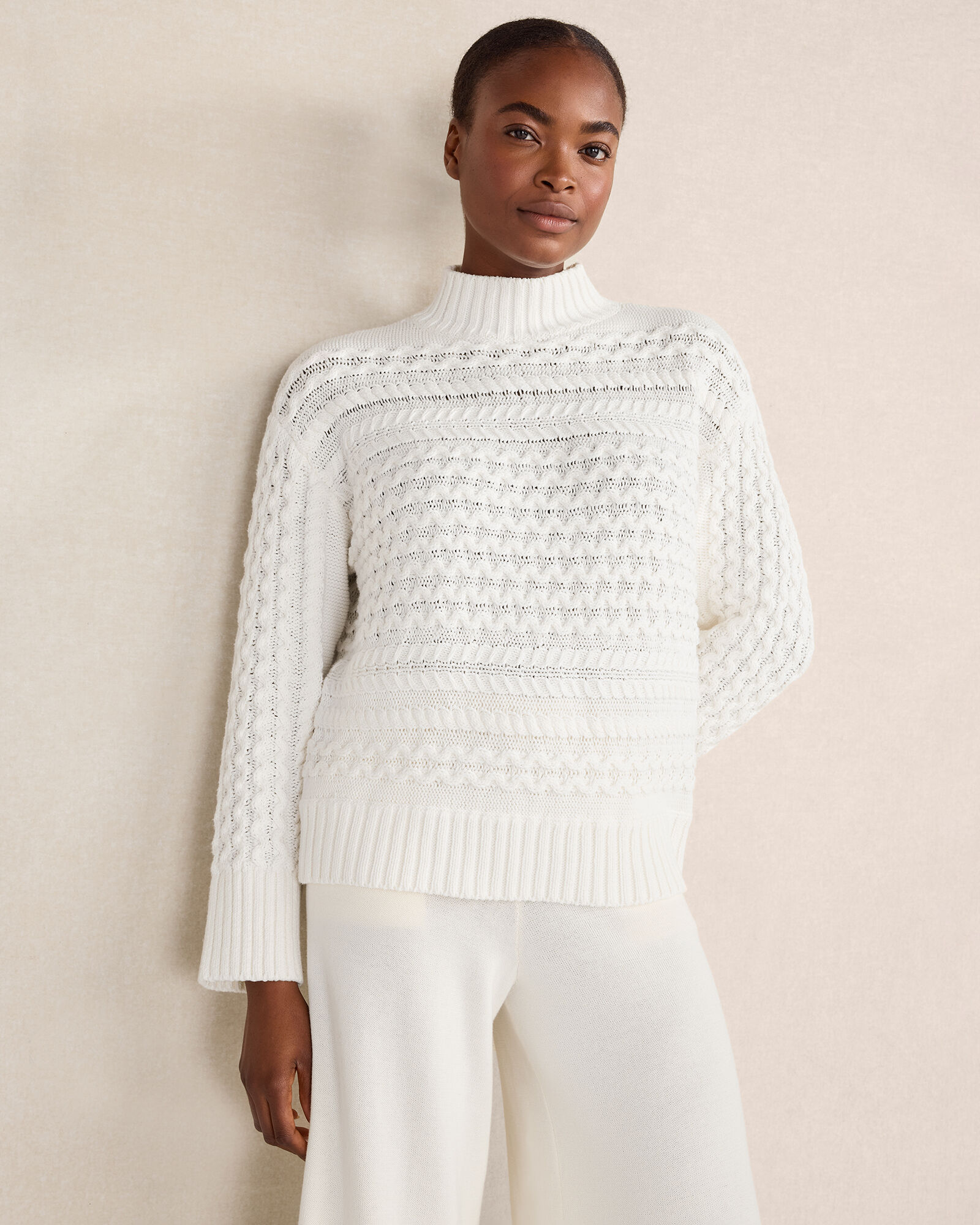 Organic Cotton Cable Knit Funnel Neck Sweater | Haven Well Within