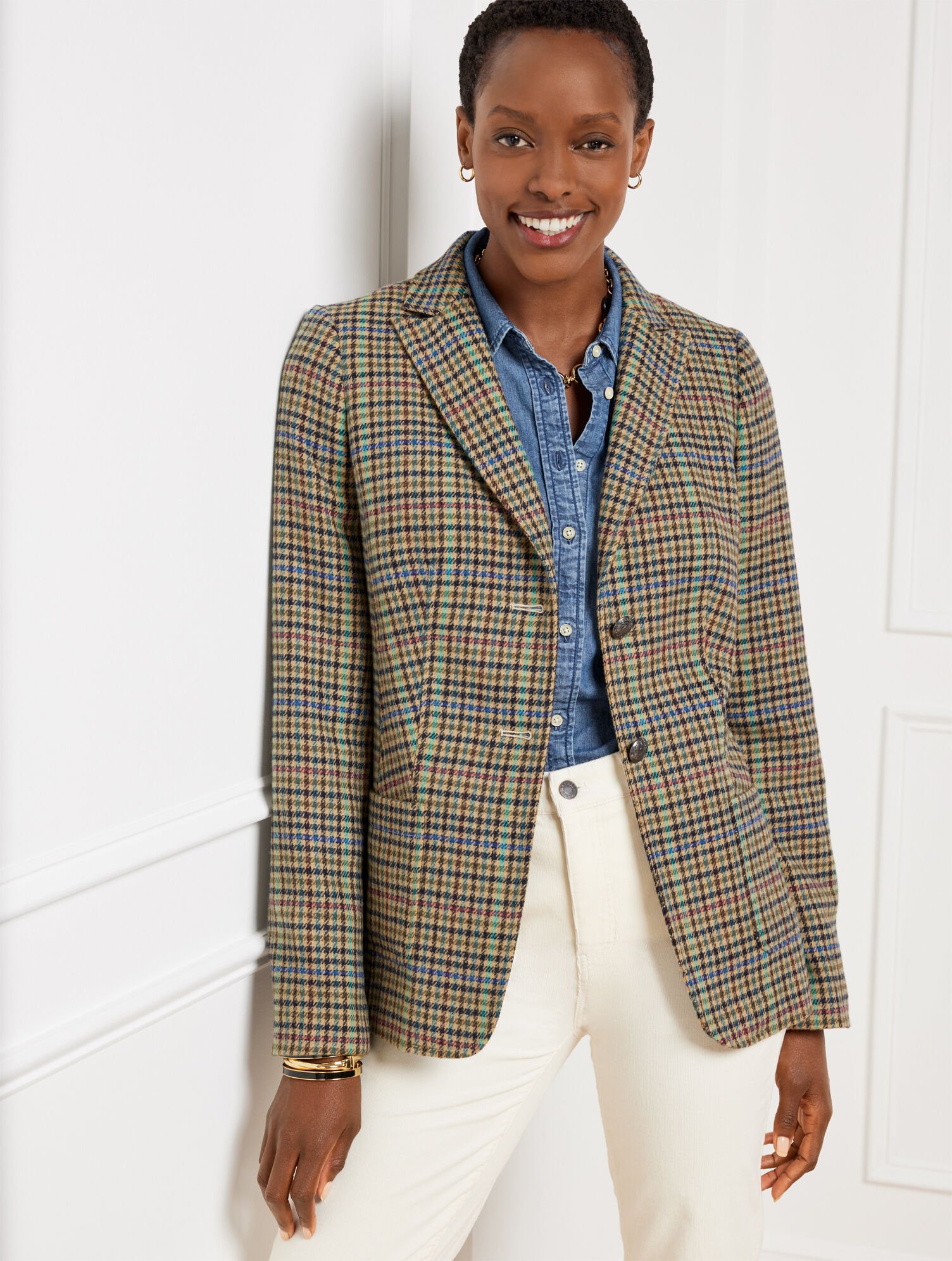 Classic Shetland Blazer Lively Plaid Talbots