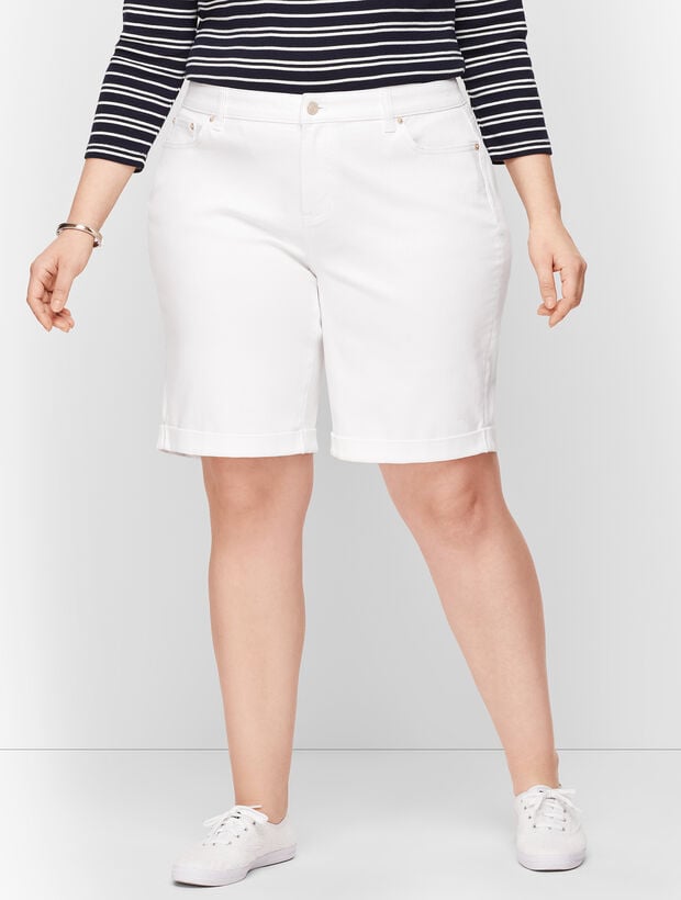Plus Size Exclusive Girlfriend Denim Shorts - Curvy Fit - White