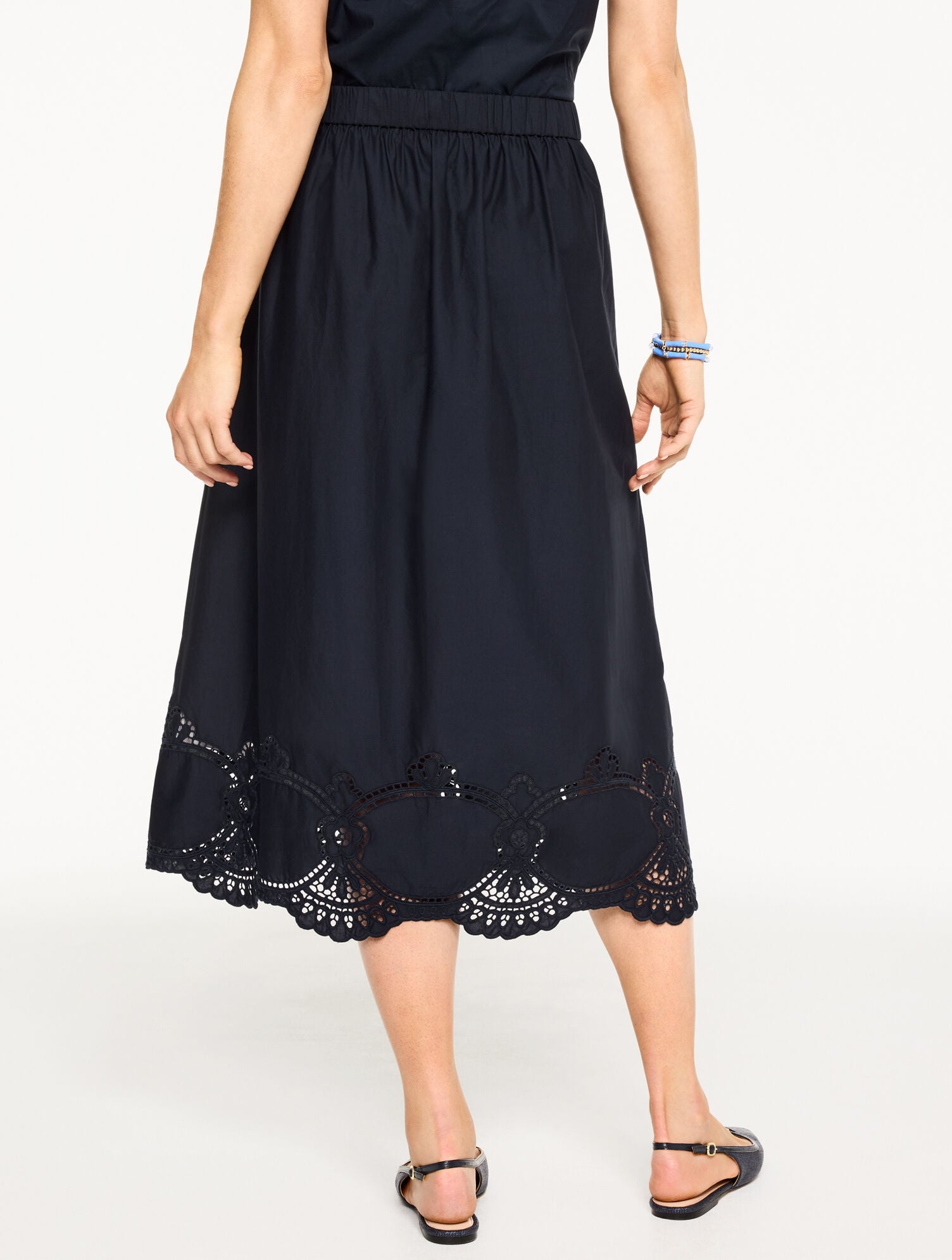Embroidered Poplin Fit &amp; Flare Skirt