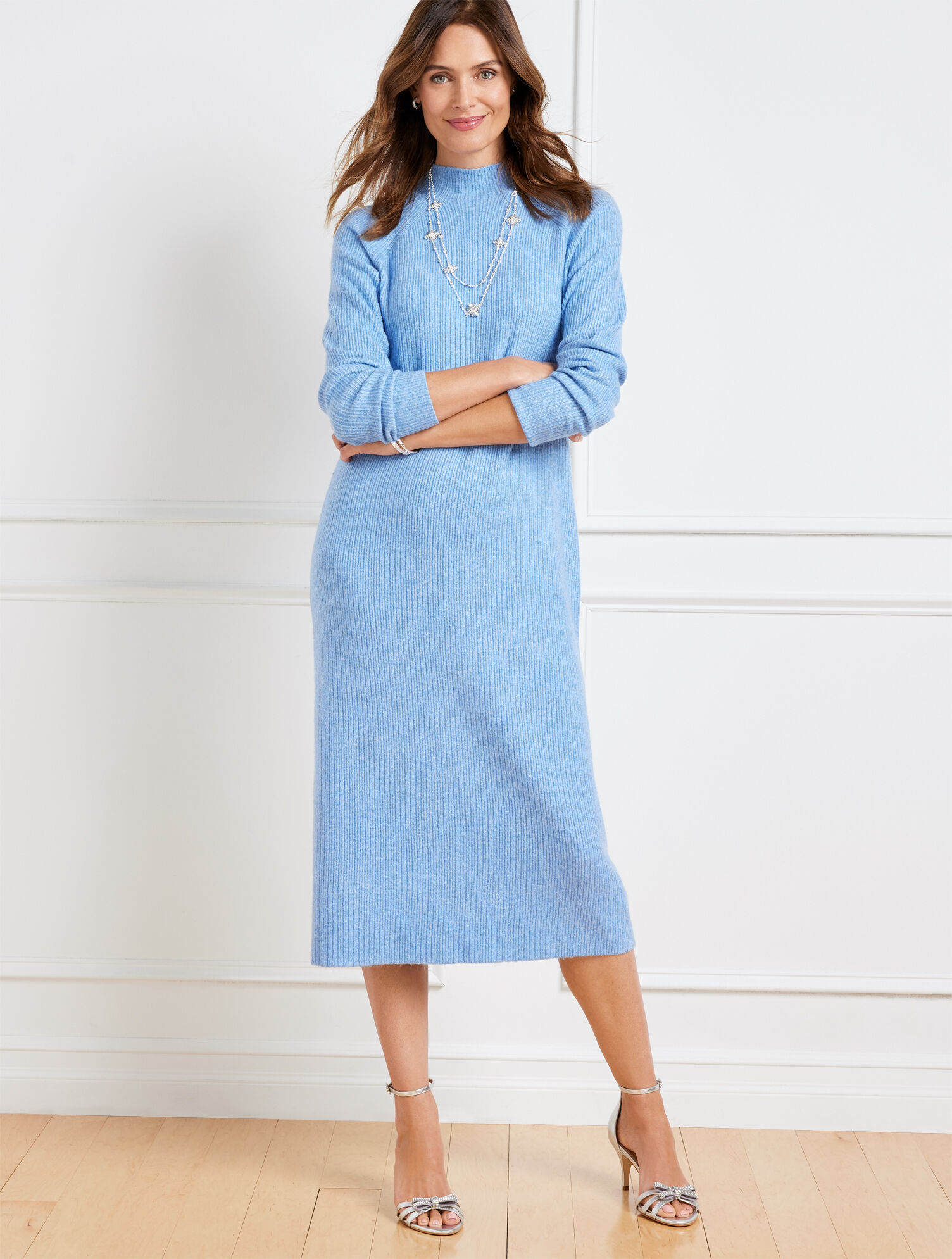 TALBOTS Women's Sleeveless Blue A-Line Knit Dress Size Petite 4P