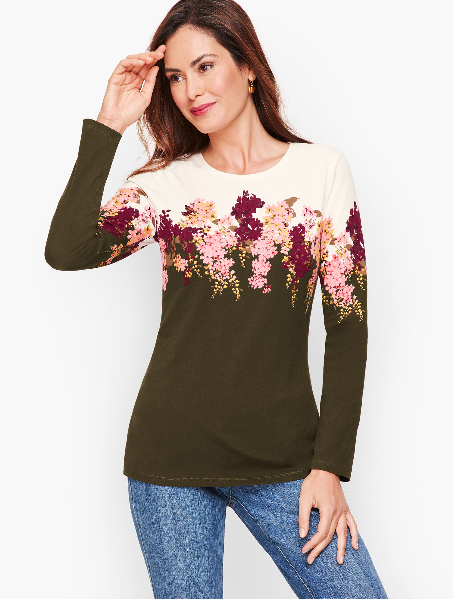 Long Sleeve Crewneck Tee - Cascading Hydrangea