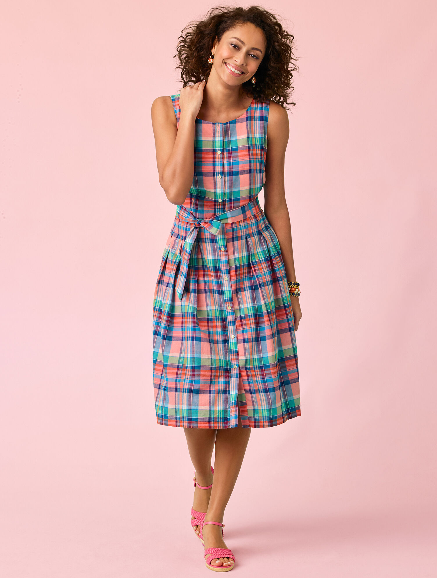 Madras Button Front  Shirtdress