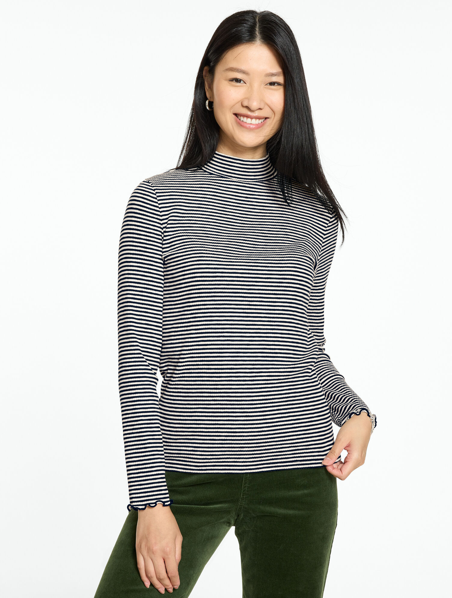 Ribbed Mockneck Tee - Greenwich Stripe