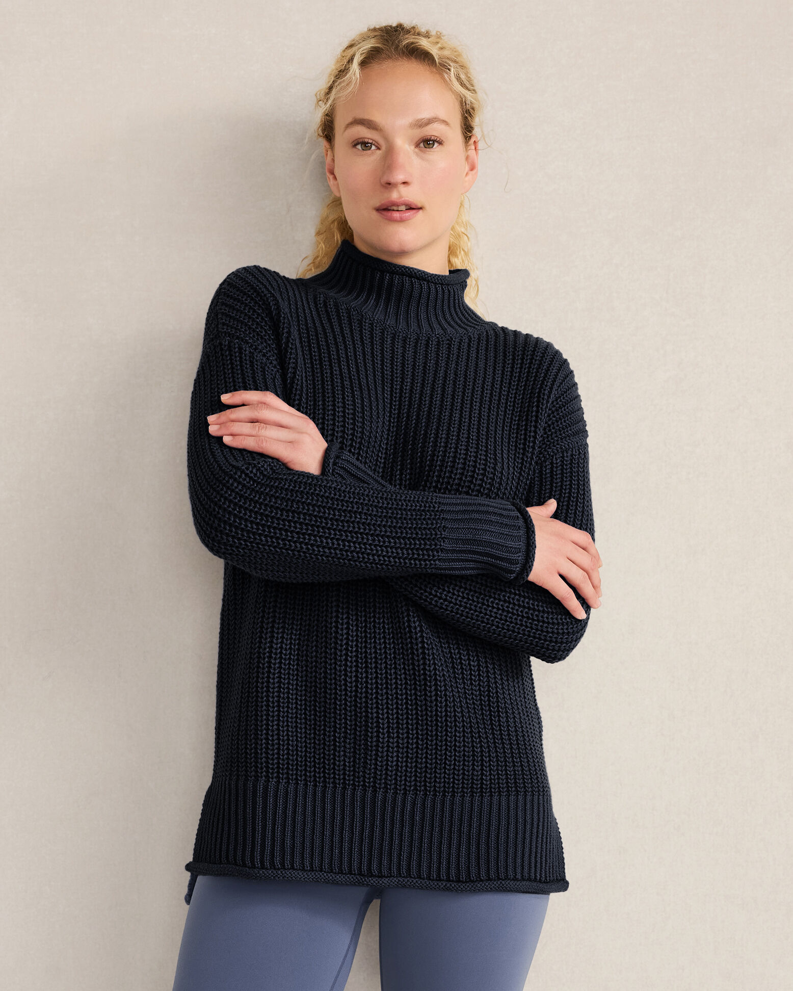 Organic Cotton Shaker Stitch Roll Neck Sweater