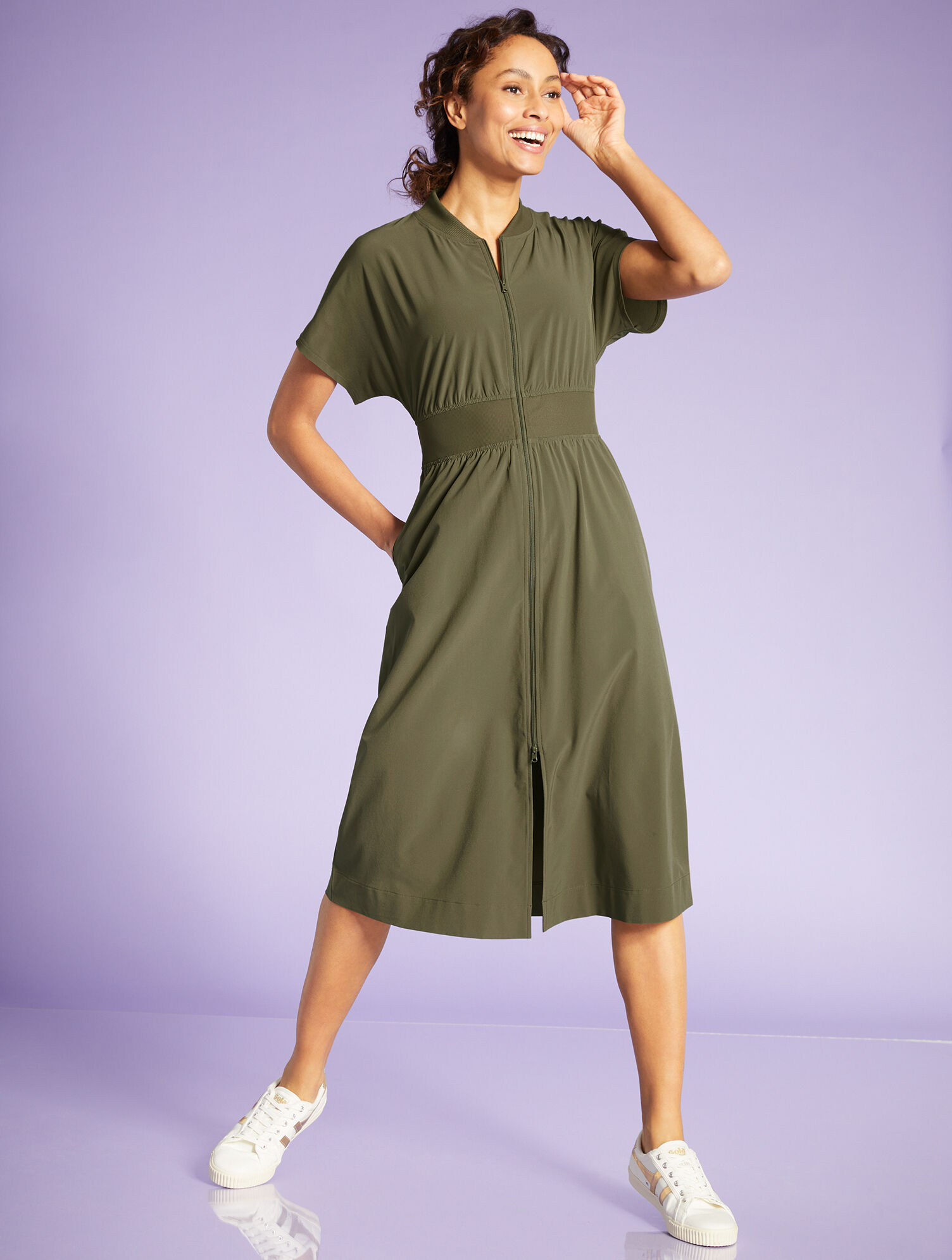 green emerald velvet dress Venus Colored Twill Utility Dress | Olive main image 0