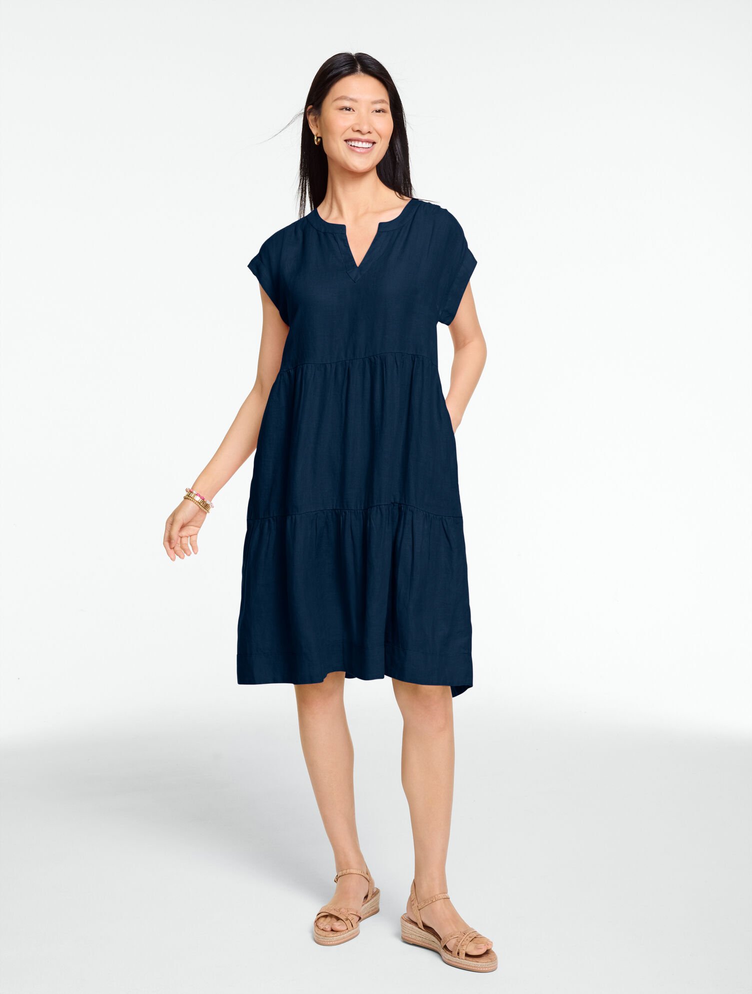 Linen Tiered Swing Dress