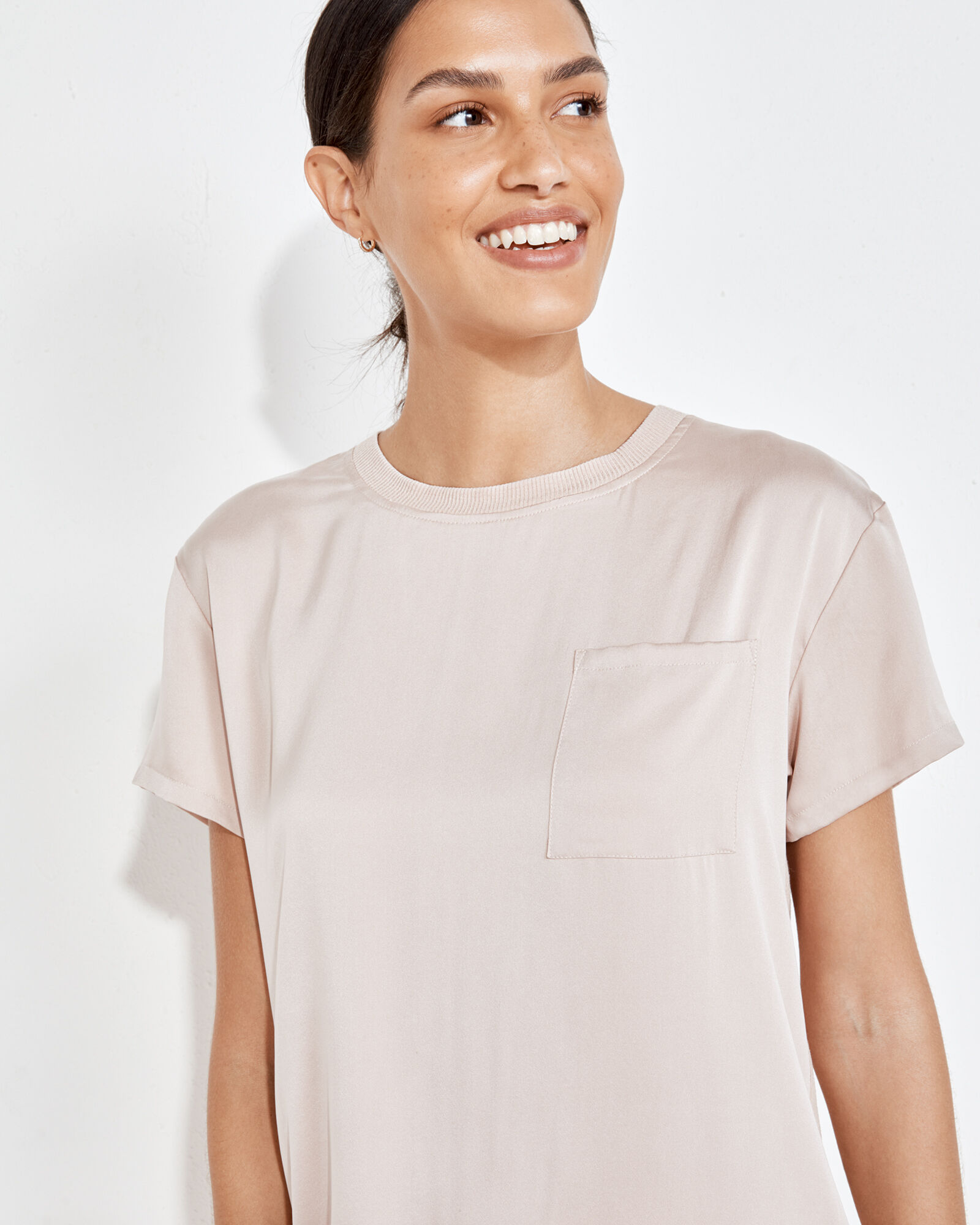 Washable Silk Rib Trim Tee