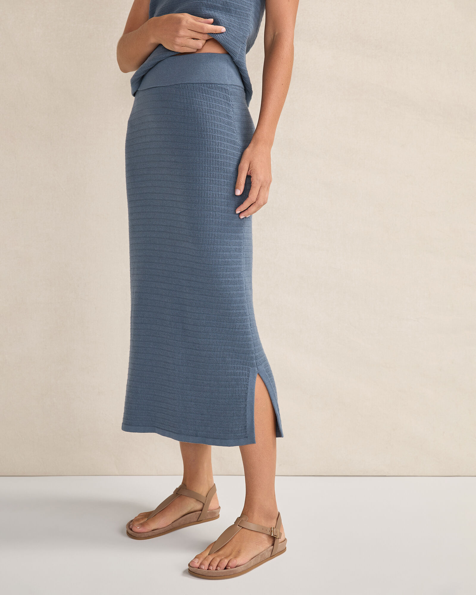 Organic Cotton Linear Stitch Midi Skirt
