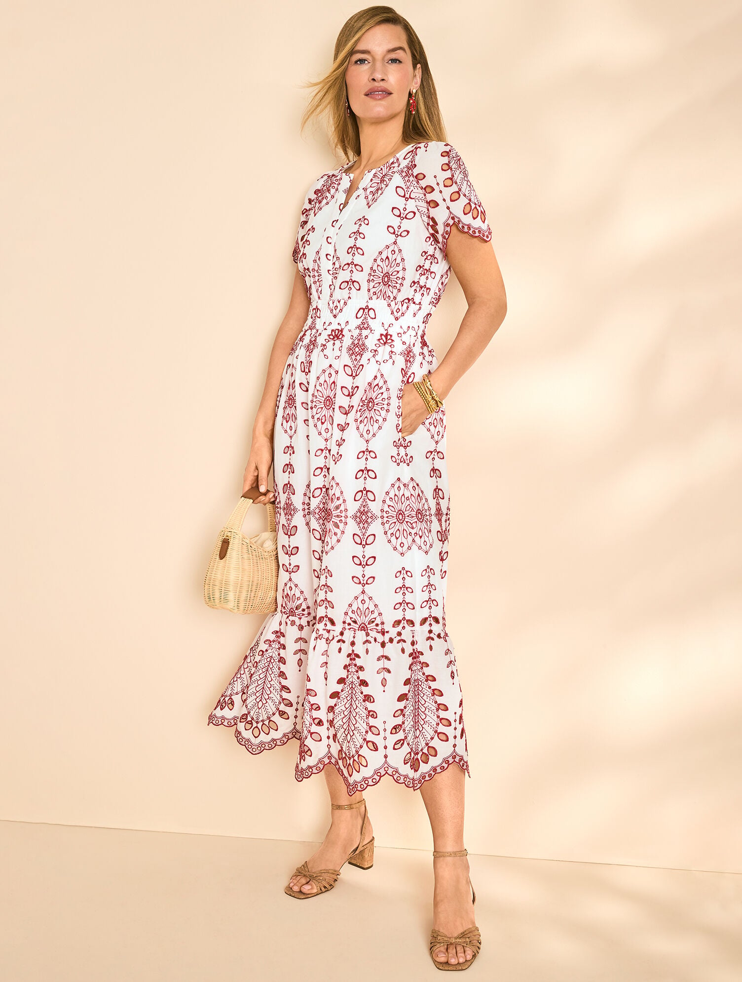 Bicolor Teardrop Eyelet Smocked Dress