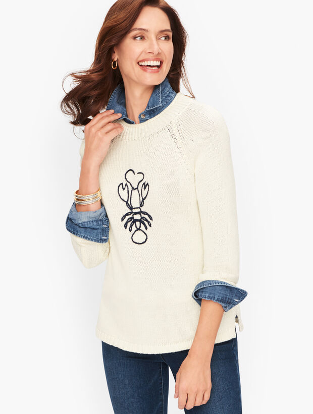 Embroidered Lobster Mockneck Sweater