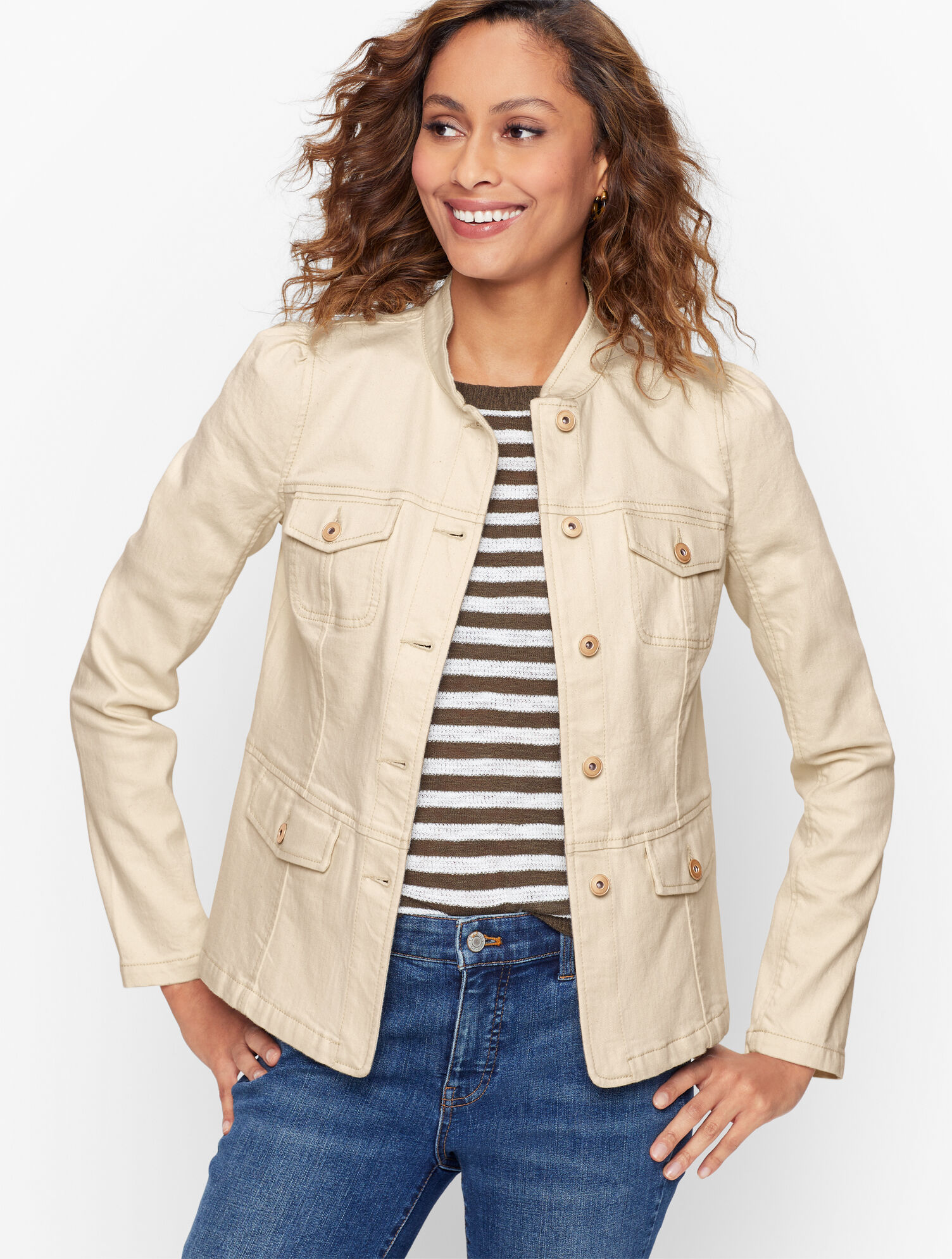 Band Collar Jean Jacket Natural Talbots