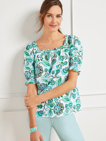 Graceful Floral Ruffle Square Neck Top