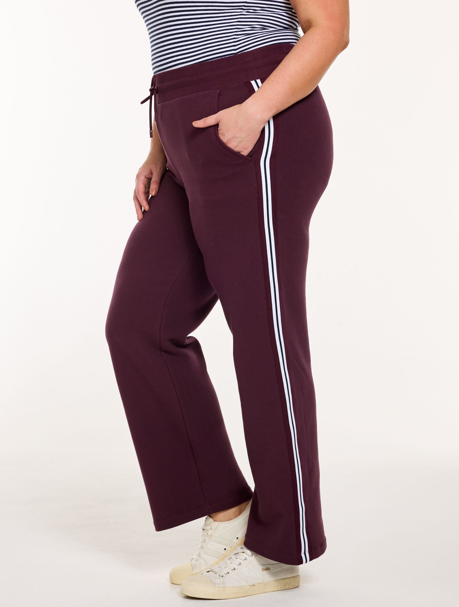 Cozy Fleece Wide Leg Pants - Side Stripe