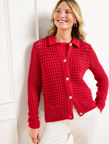 Open Stitch Polo Cardigan