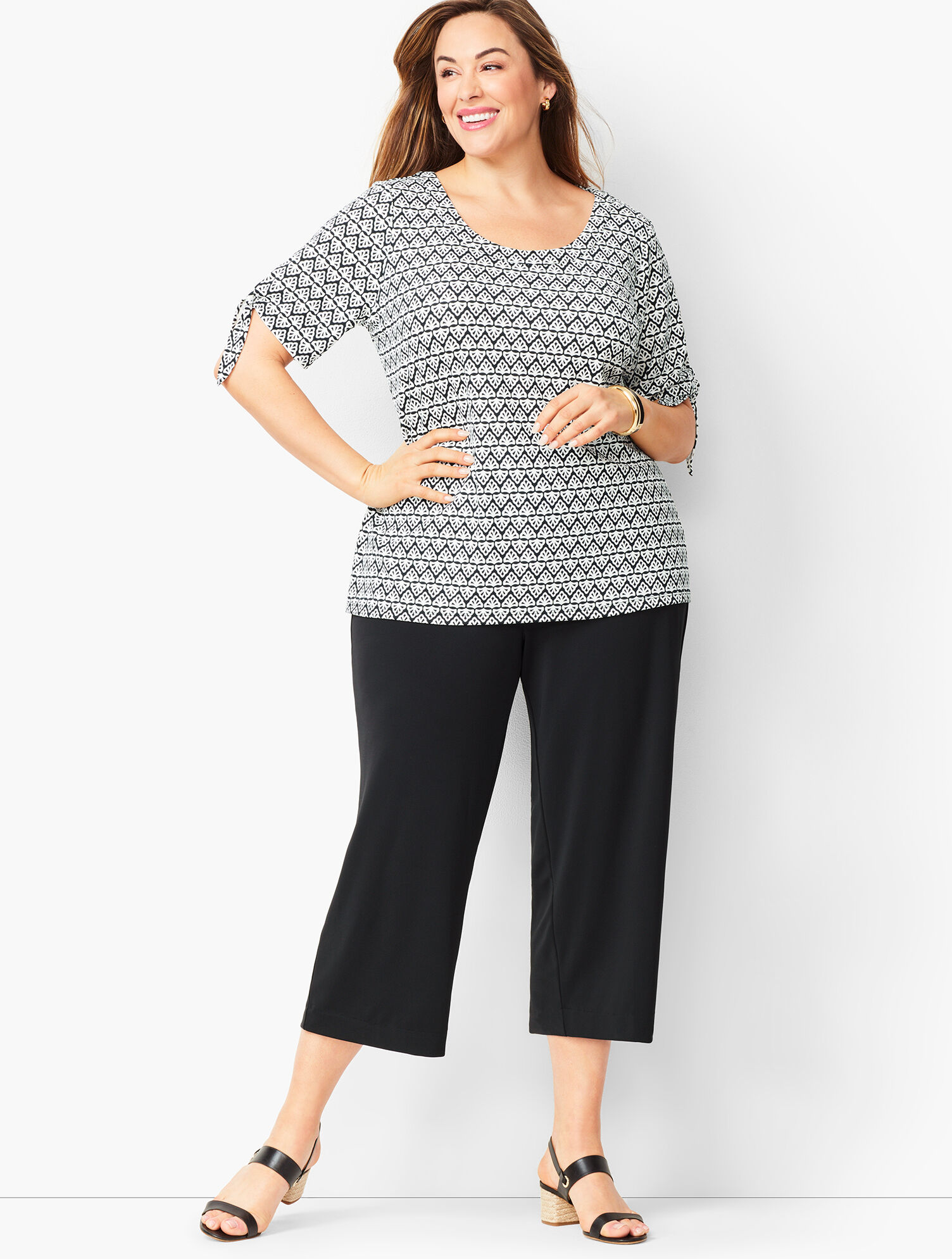 Plus Size Knit Jersey Wide-Leg Crops