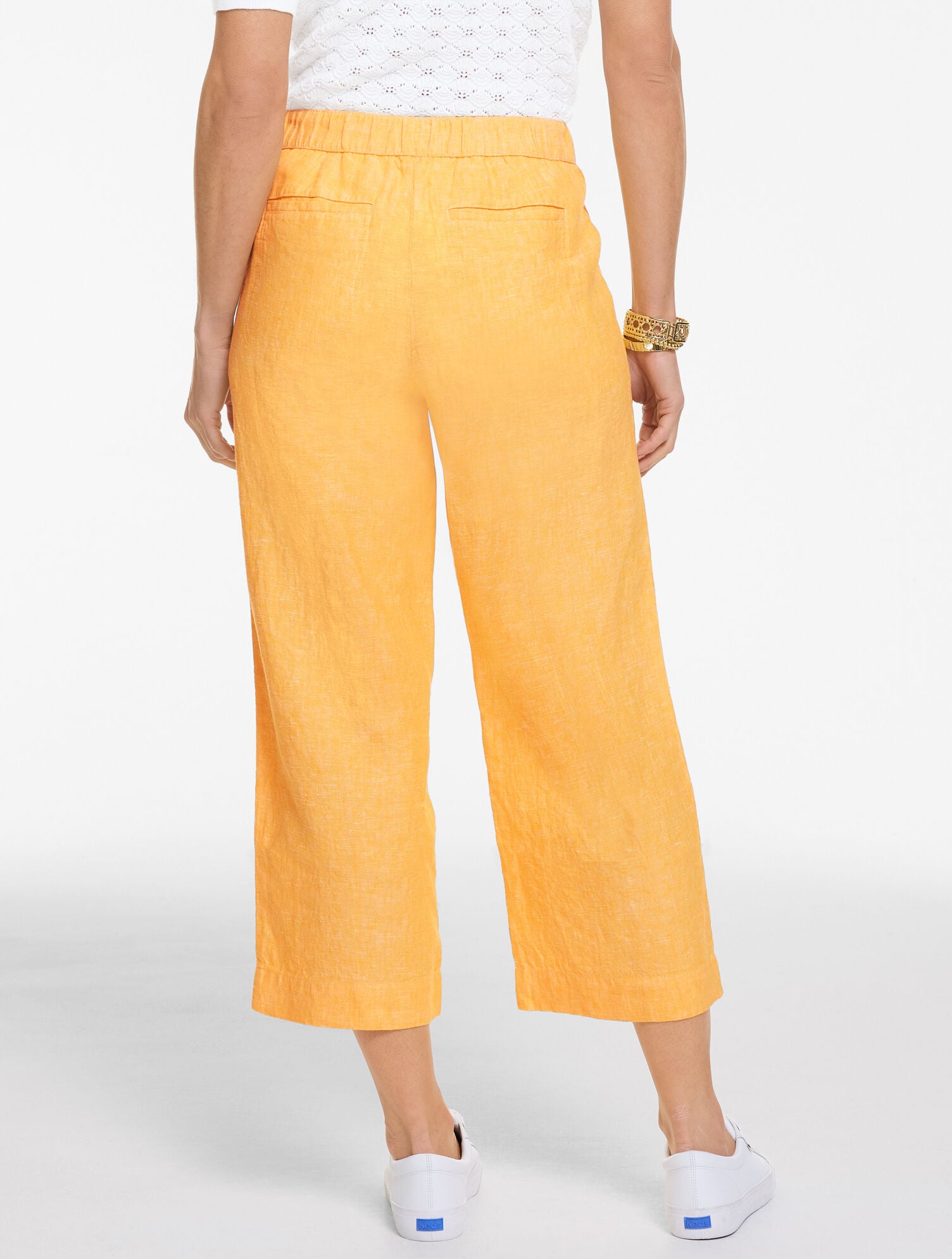 Washed Linen Wide Crop Pull-On Pants - Cross Dye