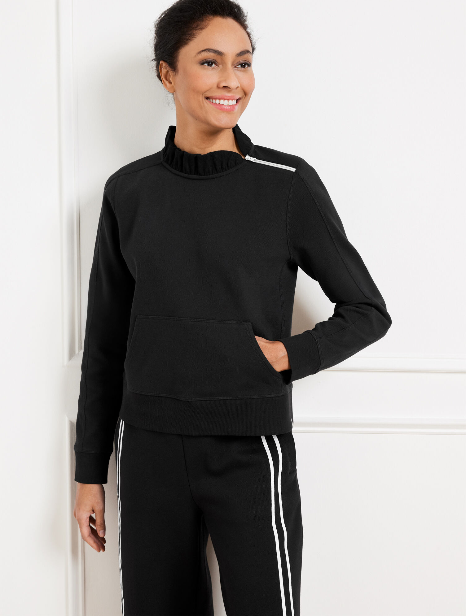 Piqu&eacute; Zip Shoulder Pullover