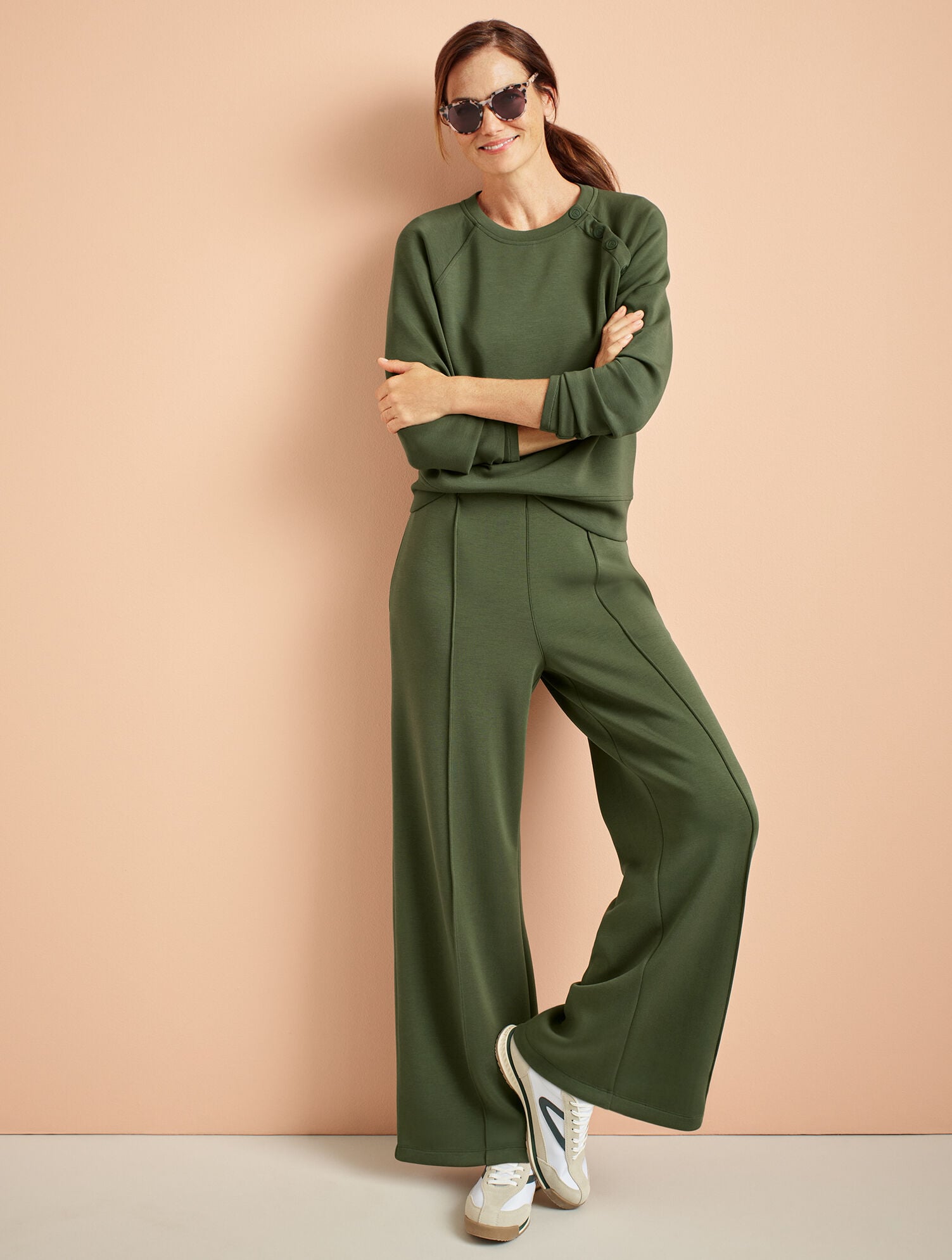 AirKnit Stretch Hollywood Waist Wide Leg Pants | Talbots