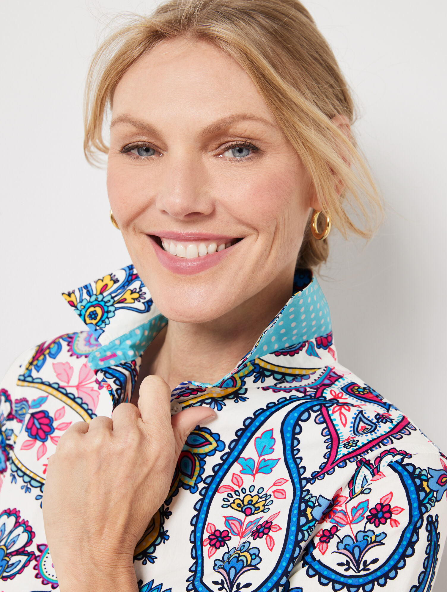 Cotton Button Front Shirt - Blossom Paisley