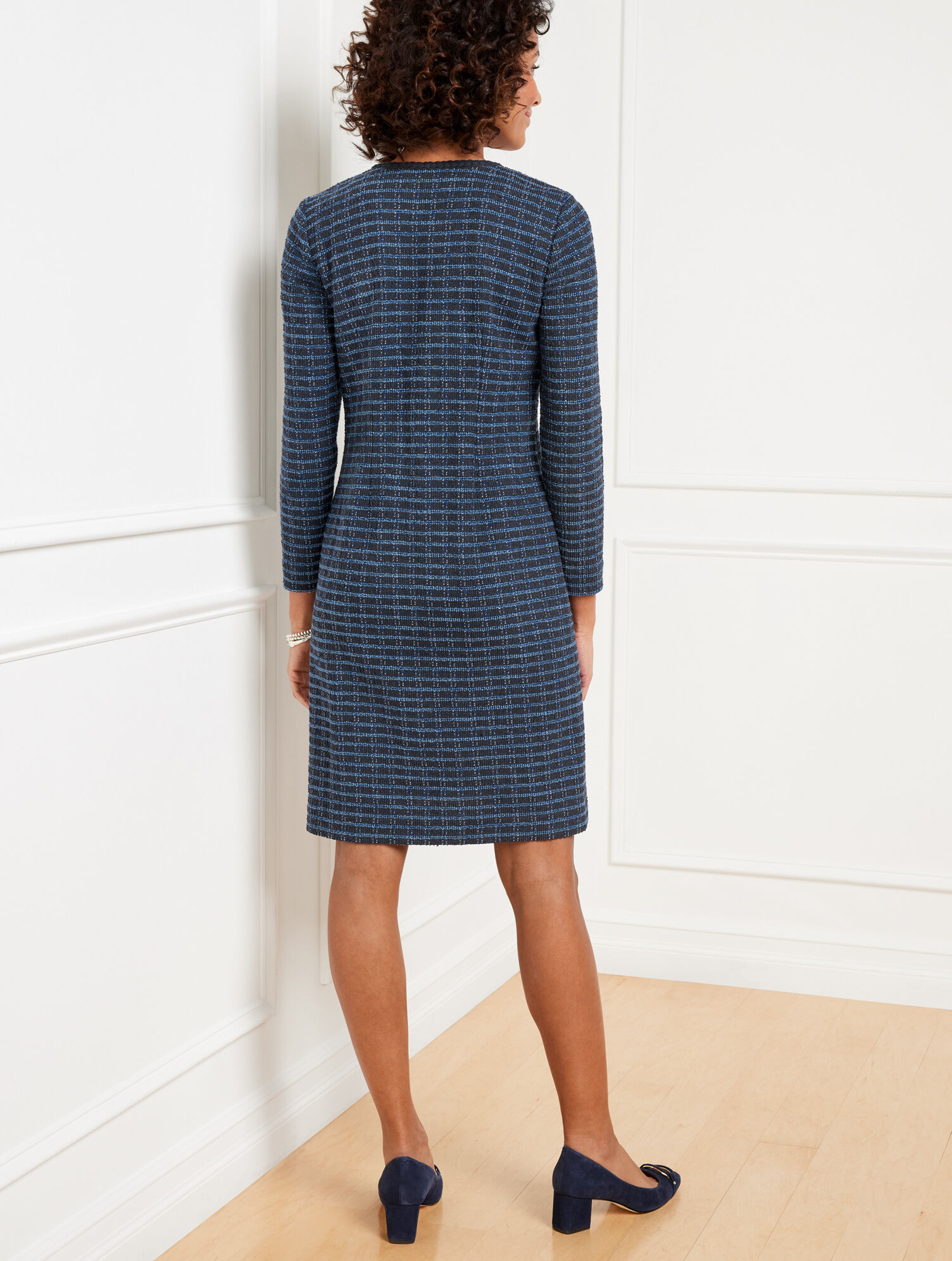 navy blue dress for baby girl Button A-Line Dress - Tweedy Check