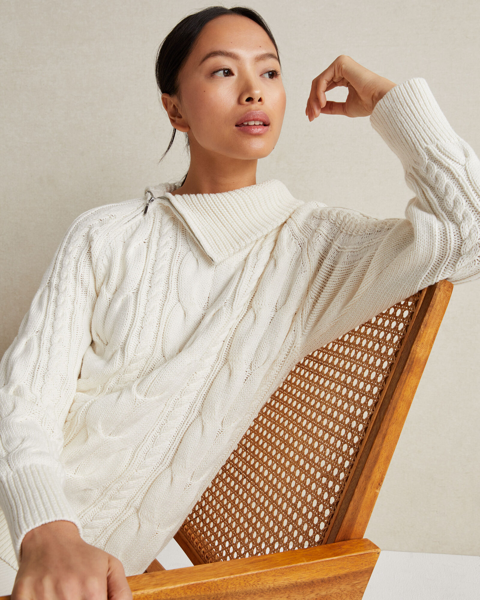 Side Zip Cable Knit Sweater