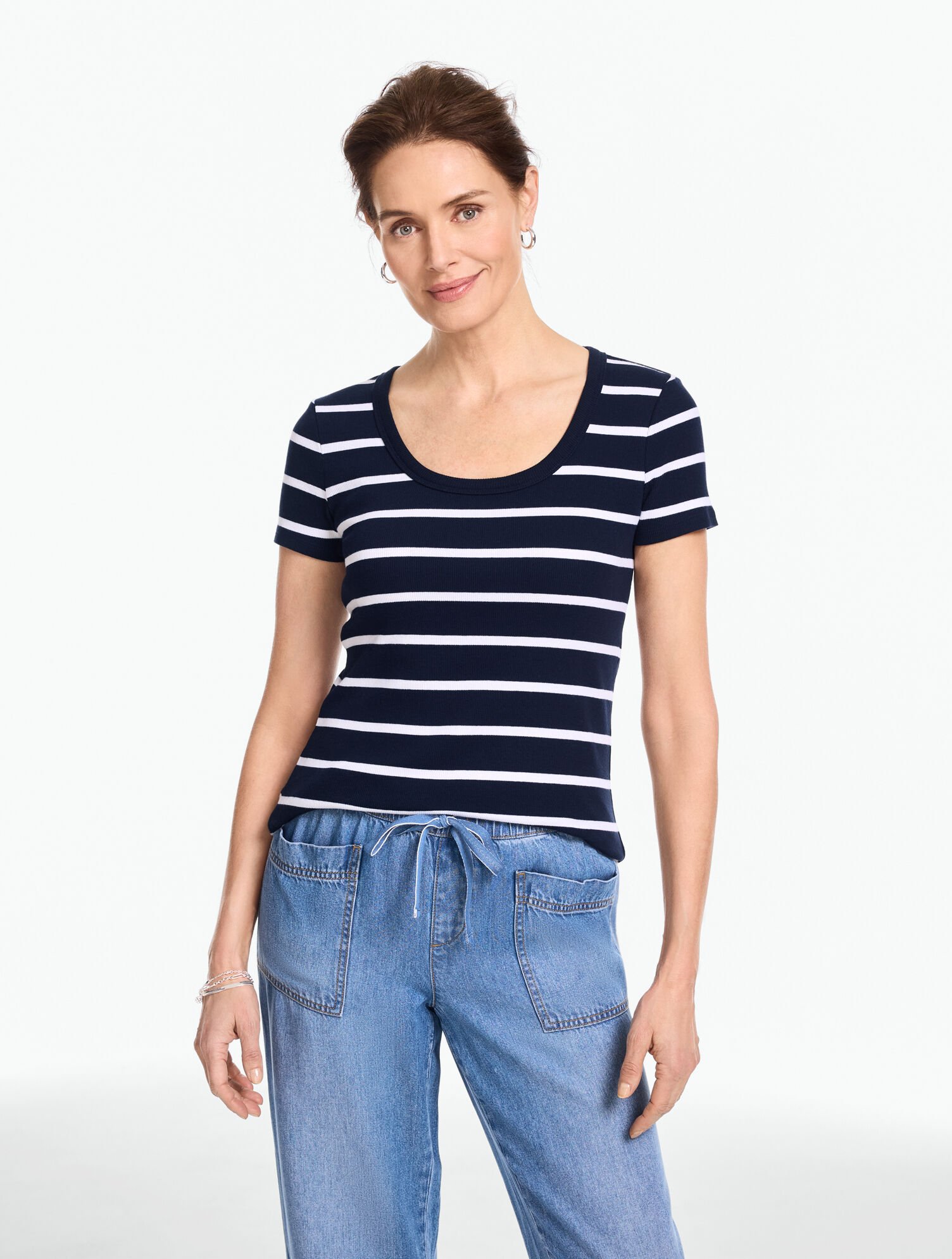 Ribbed Scoop Neck Tee - West Stripe