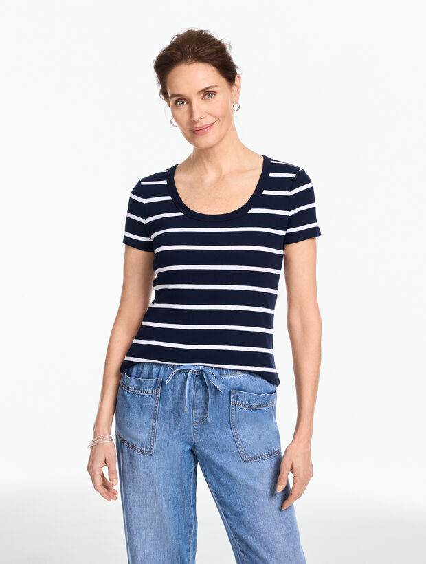 Ribbed Scoop Neck Tee - West Stripe